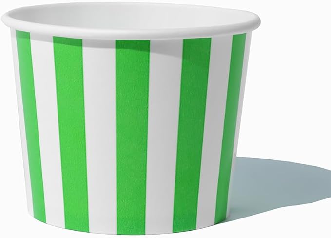 UNIQ 1000-Count 12 oz Striped Paper Ice Cream Cups Green Color | Disposable Dessert Bowls for Hot or Cold Foods | Frozen Dessert Supplies
