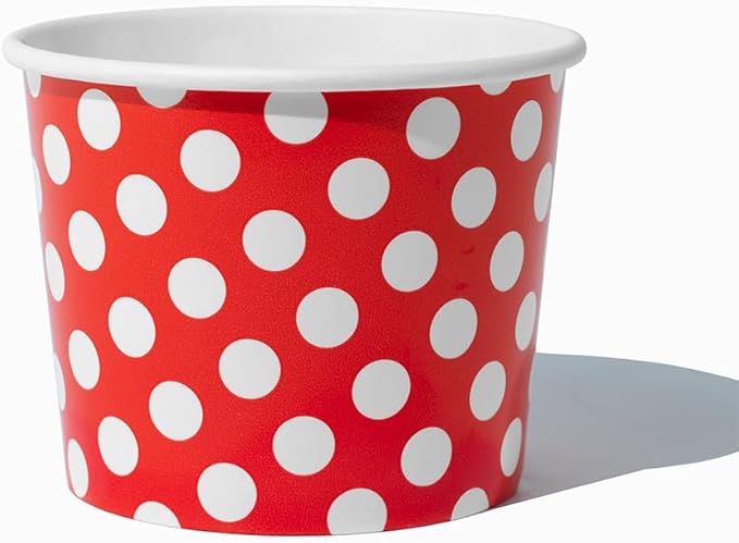 UNIQ 1000-Count 12 oz Polka Dot Paper Ice Cream Bowls Red Color | Disposable Dessert Bowls for Hot or Cold Foods | Ice Cream Bar Supplies Frozen Dessert Supplies