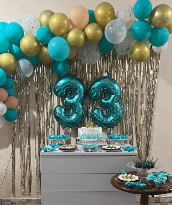 40 Inch Teal Blue 3 Large Number Balloon, 3 13 23 30 33 36 Teal Blue Birthday Party Decorations, Number Three Foil Balloons for Anniversary Party Graduations Celebration Supplies