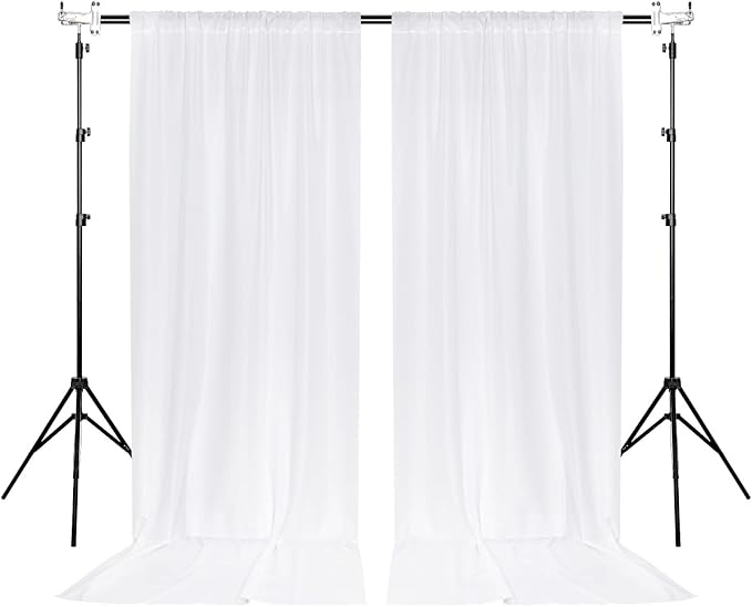 10 ft × 10 ft White Backdrop Curtain for Wedding Decor Holiday Party - White Wedding Backdrop Polyester Photography Backdrop Drapes Baby Shower Birthday Privacy Sliding Curtains Home Decor, 2 Panels