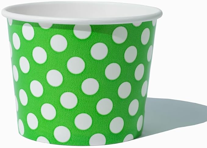 UNIQ 1000-Count 12 oz Polka Dot Paper Ice Cream Cups Green Color | Disposable Dessert Bowls for Weddings, Parties | Frozen Dessert Supplies