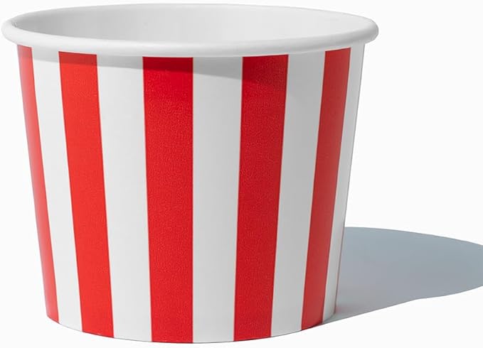 UNIQ 1000-Count 12 oz Disposable Paper Cups Striped Red Color | Perfect for Ice Cream, Yogurt, Gelato, Dessert, Hot & Cold Food | Frozen Dessert Supplies