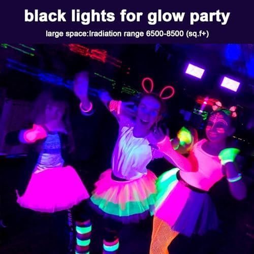 Black Lights 300W LED Flood Light with Plug(6ft Cable), IP66 Waterproof Black Lights for Party, Stage Lighting, Aquarium, Body Painting, Halloween, Neon Glow in The Dark (2 Pack)