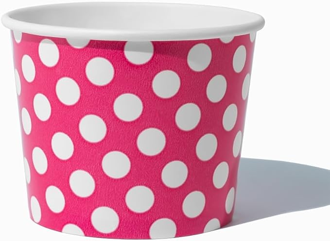 UNIQ 1000-Count 12 oz Polka Dot Paper Ice Cream Bowls Pink Color | Disposable Dessert Bowls for Hot or Cold Foods | Ice Cream Bar Supplies Frozen Dessert Supplies