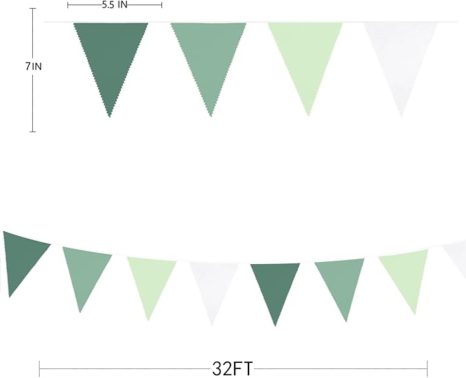 32Ft Sage Green Party Decorations Avocado Green Triangle Flag Fabric Banner Pennant Bunting Garland Streamers for Birthday Wedding Baby Shower Jungle Safari Summer Golf Christmas Outdoor Party Decor