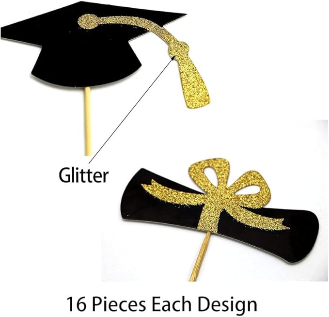 2025 Graduation Cupcake Toppers, 48 PCS Food/Appetizer Picks For Graduation Party Mini Cake Decorations, Diploma, 2025, Grad Cap Set 48 Pieces (02 Blue)