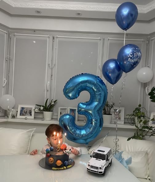 40 Inch Navy Blue 3 Large Number Balloon, 3 13 23 30 33 36 38Blue Birthday Party Decorations, Number Three Foil Balloons for Anniversary Party Graduations Celebration Supplies