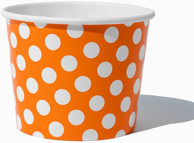UNIQ 1000-Count 12 oz Polka Dot Paper Ice Cream Bowls Orange Color | Disposable Dessert Bowls for Hot or Cold Foods | Ice Cream Bar Supplies Frozen Dessert Supplies