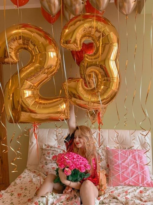 40 Inch Gold 23 Large Number Balloon, 23 Golden Birthday Party Decorations, Number 23 Foil Balloons for Anniversary Party Graduations Celebration Supplies