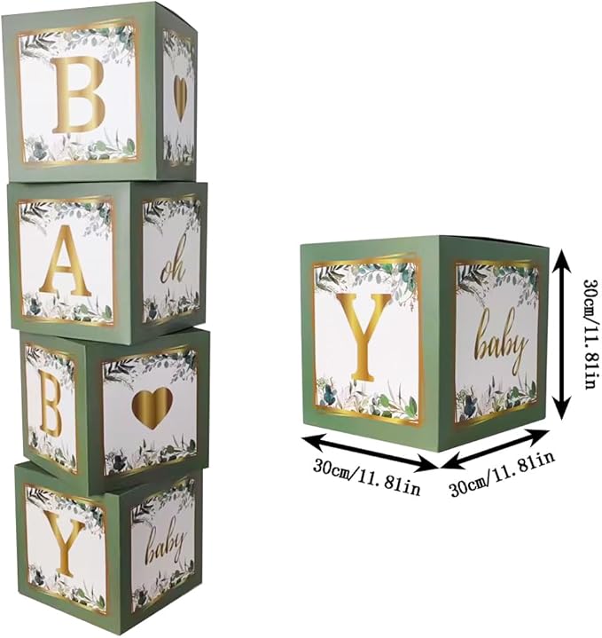 Quanbin Packaging Baby Boxes, Set of 4 Pcs Balloon Boxes with Gold Letters, Hawaiian Jungle Love Element Birthday Party Decoration Box for Baby Shower