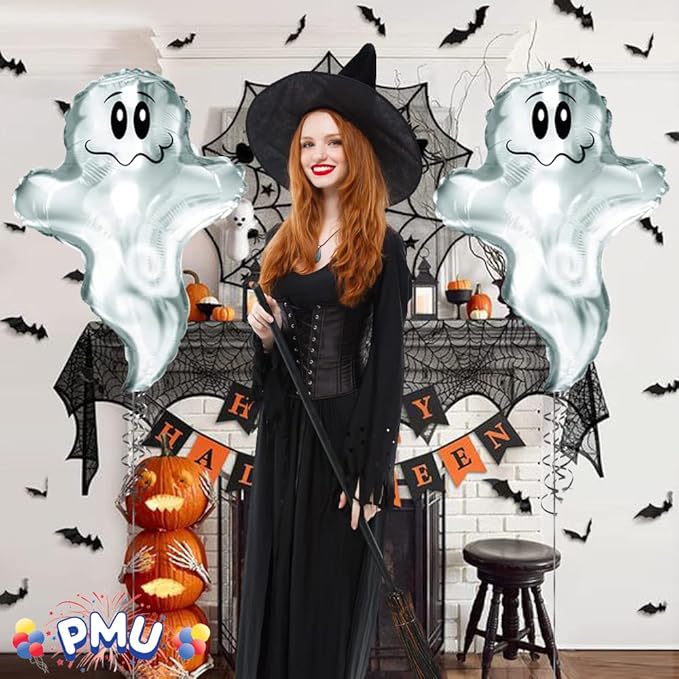 PMU 10 Pc Halloween Flying Ghost 24 Inch Mylar-Foil Balloon