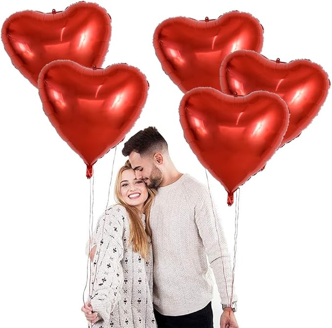 TONIFUL 6Pcs 32 Inch Red Heart Balloons Valentine’s Day Heart Shape Foil Mylar Balloons Decoration for Romantic Valentine's Day Wedding Bridal Shower Anniversary Engagement Party Supplies