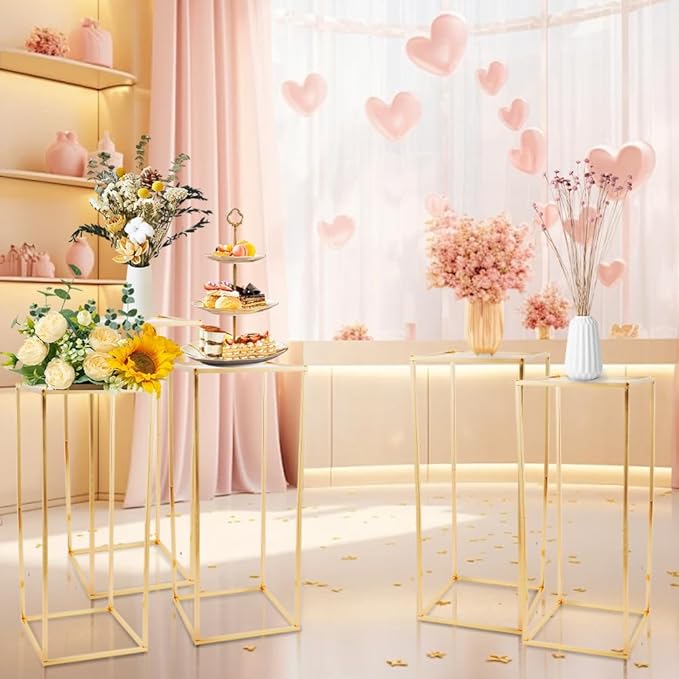 5pcs Gold Flower Stand Centerpieces,23.6inch Wedding Centerpieces Vase for Tables with Acrylic Plates,Rectangular Flower Display Rack for Table Decorations Event Home Party