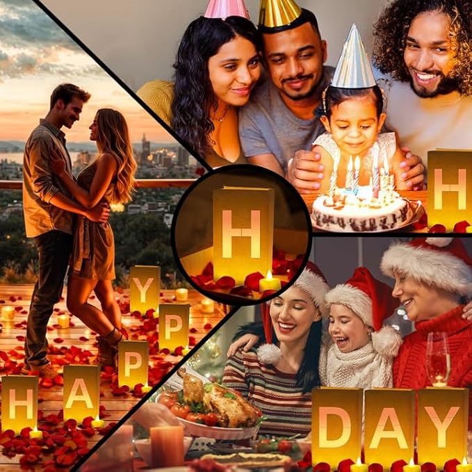 Happy Birthday Decorations, Include Light up Letters, with Tea Lights Candles, Latex Balloons, Aluminum Balloons and Rose Petals, Special Festival, Surprise Gifts Banner for Women and Men