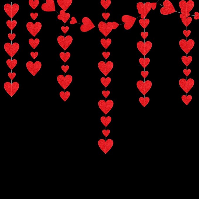 Party Decorations Red Heart-Garland - 52ft Special Night Galentines Hanging Streamers Banner,Girl Romantic Wedding Anniversary Baby Bridal Shower Engagement Mohters Decor Panduola