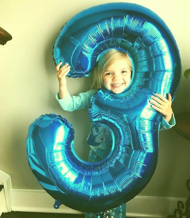 40 Inch Blue 3 Large Number Balloon, 3 13 23 30 33 36 Blue Birthday Party Decorations, Number Three Foil Balloons for Anniversary Party Graduations Celebration Supplies