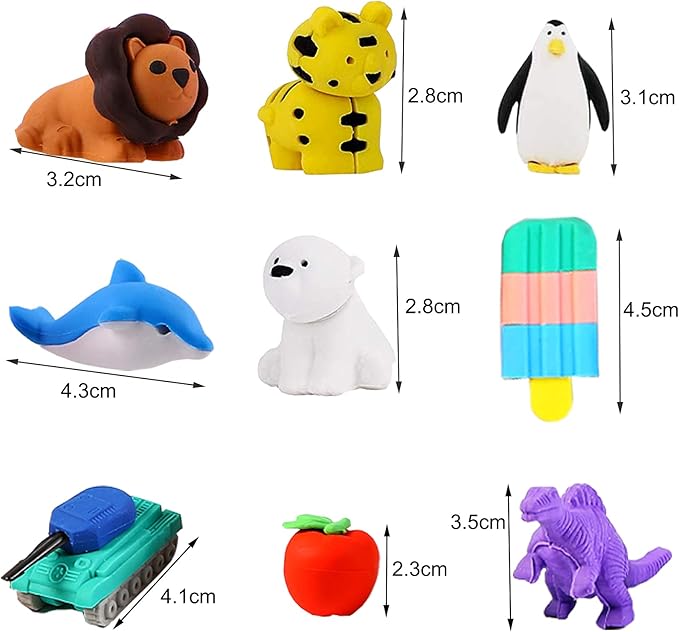 110Pcs Animal Erasers Kids Desk Pets Pencil Erasers 3D Puzzle Eraser Bulk Mini Animal Food Toys Fun Cute Eraser for Classroom Rewards, Game Prizes, Treasure Box, Easter Egg Fillers