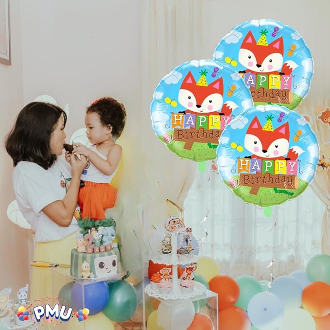 PMU Happy Birthday Party Fox 18 Inch Mylar-Foil Balloon Pkg/25