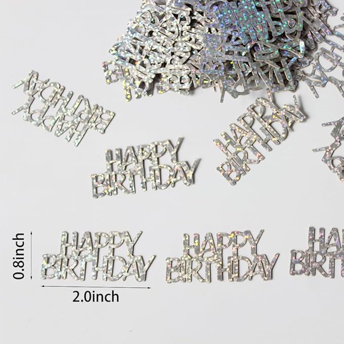 100PC Confetti Happy Birthday Table Decorations - Silver Table Scatters for Disco/Music Themed Birthday Anniversary Party Supplies