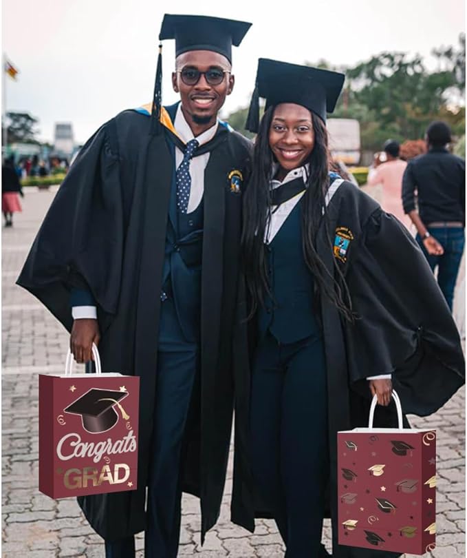 12 Pieces Graduate Gift Bags, Graduation Party Favor Gifts Wrapping Bags for Graduation Season Theme Party Supplies Decoration (Red Gold)