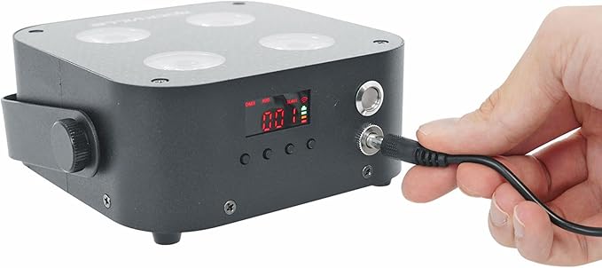 Rockville MINI RF4 V2 Black LED Wash Up Light, RGBWA+UV, Compact, App, Remote Control, LCD, Wireless DMX, Rechargeable, Perfect for DJ/Party Lighting