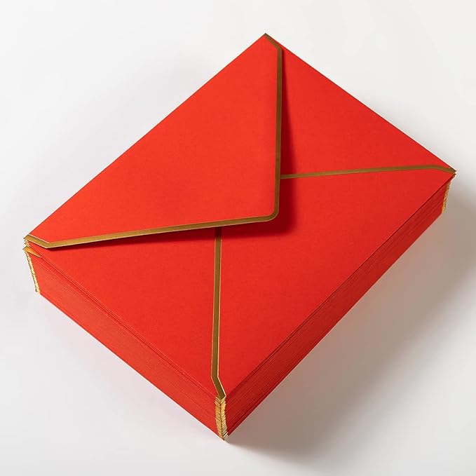 100 Pack Christmas A7 Envelopes 5x7 Envelopes Green Red with Gold Border for Office, Wedding Gift Cards, Invitations, Graduation, Baby Shower, Parties, 5.32 x 7.28 Inches