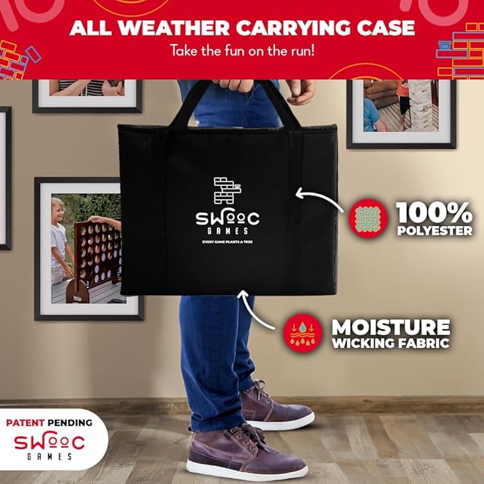 SWOOC Games - Giant Tower Party Game with Hidden Jello Shots - Includes Disposable Cups, Lids & Carrying Case - Stacks up to 5ft - Tipsy Topple Game for Adults - Giant Outdoor Games - Jumbo Bar Fun