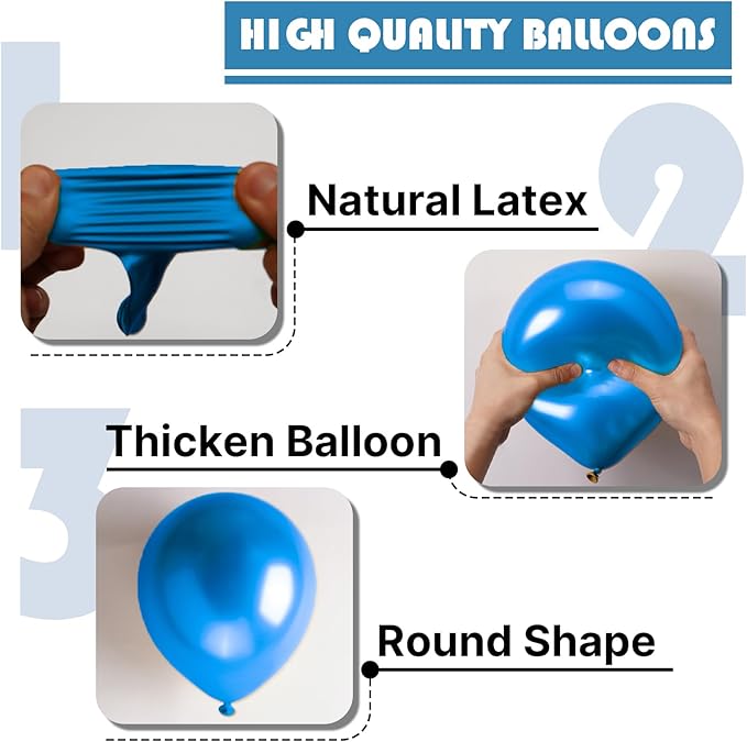 PartyWoo Metallic Blue Balloons 100pcs Different Sizes of 36 18 12 10 5 Inch Chrome Blue Latex Balloons for Graduation Wedding Baby Shower Wedding Bachelorette Birthday Party Decorations Blue-G106