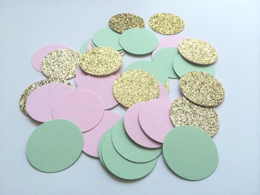 Mint, Pink and Gold Glitter Circle Confetti. Party Decorations. 80 Piece Confetti.