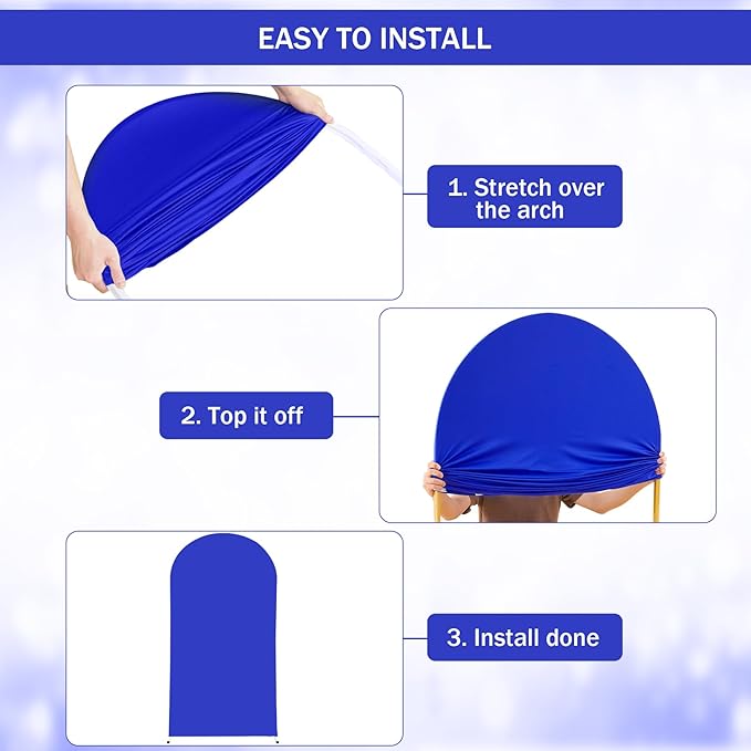 (7.2FT, 6.6FT, 6FT) Wedding Arch Cover Set of 3 Royal Blue Spandex Fitted Arch Cover for Round Top Chiara Backdrop Stand Covers for Birthday Party Banquet Photo Background Decoration
