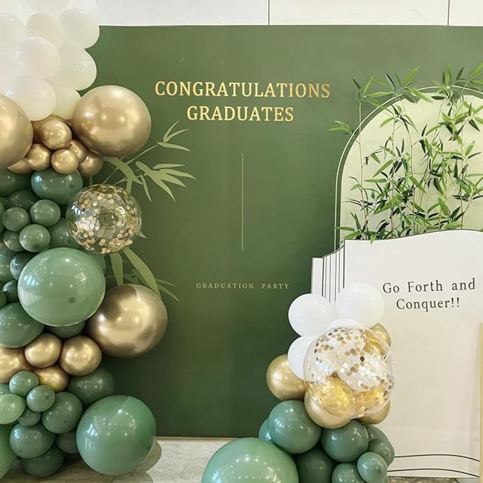 155Pcs Sage Green White Gold Balloon Garland Arch Kit with Gold Confetti Balloons for Graduation Baby Shower Decor Happy Birthday Party Wedding Jungle Decorations