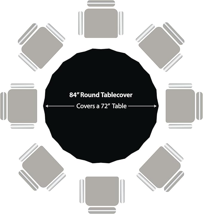 Party Dimensions Black Disposable Plastic Tablecloth for Round Tables (12 Pack) 84 inches Table Cloths for Parties, Events & Weddings, Indoors & Outdoors, Plastic Table Cover