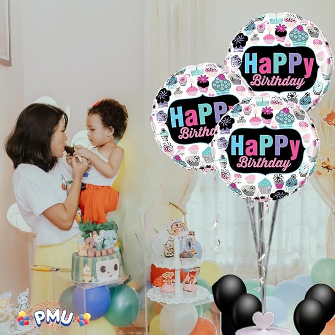 PMU Happy Birthday Cupcakes Emblem 18 Inch Mylar-Foil Balloon Pkg/25