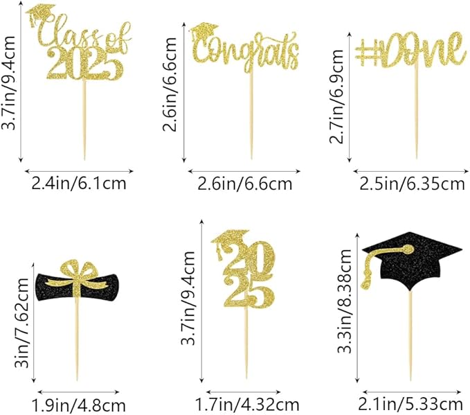 24Pcs Graduation Cupcake Toppers Glitter Congrats Grad Diploma 2025 Graduation Cap Cupcake Picks Class of 2025 Cake Decorations for 2025 Gra Theme Party Supplies(gold)
