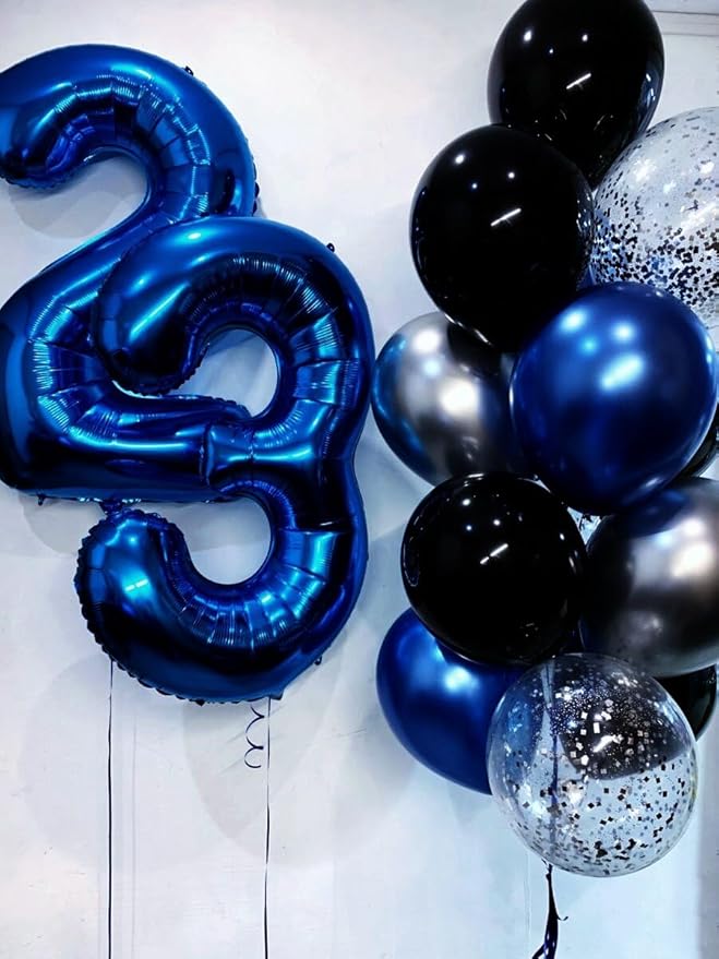 40 Inch Night Blue 3 Large Number Balloon, 3 13 23 30 33 36 Night Blue Birthday Party Decorations, Number Three Foil Balloons for Anniversary Party Graduations Celebration Supplies