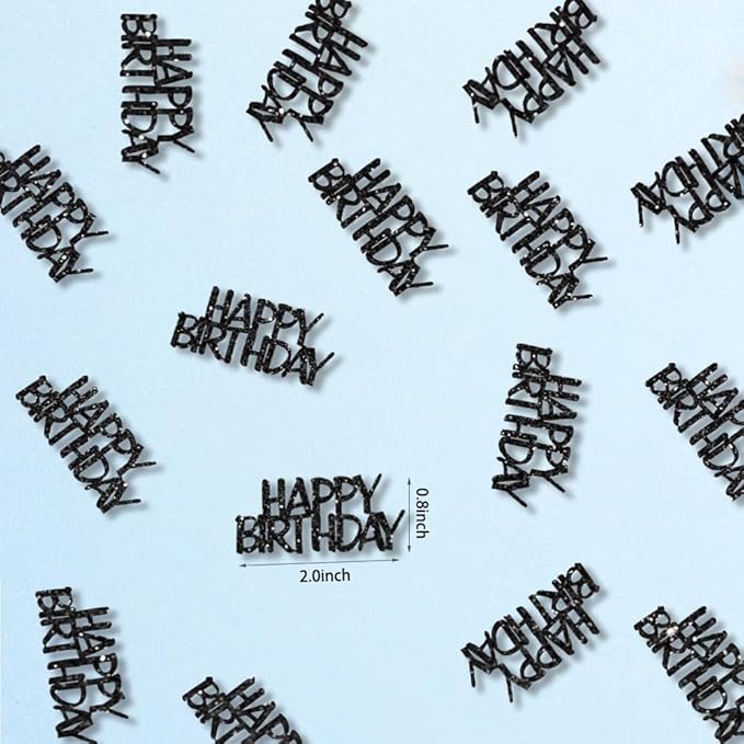 Black Happy Birthday Confetti Birthday Party Decorations Glitter Table Scatters for Adult Birthday Anniversary DIY Crafts Party Supplies 100PC