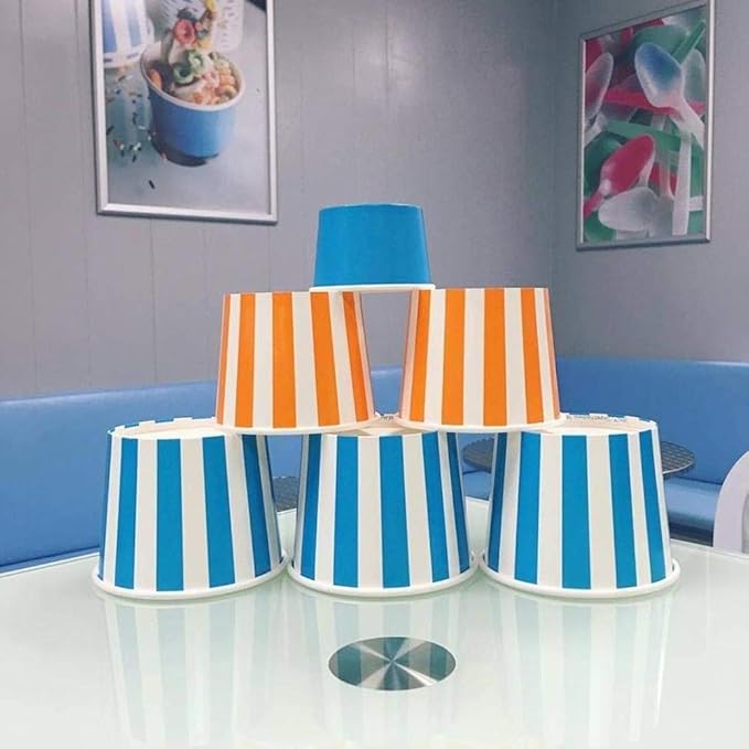 UNIQ 1000-Count 12 oz Striped Paper Ice Cream Bowls Orange Color | Disposable Dessert Bowls for Hot or Cold Foods | Ice Cream Bar Supplies Frozen Dessert Supplies