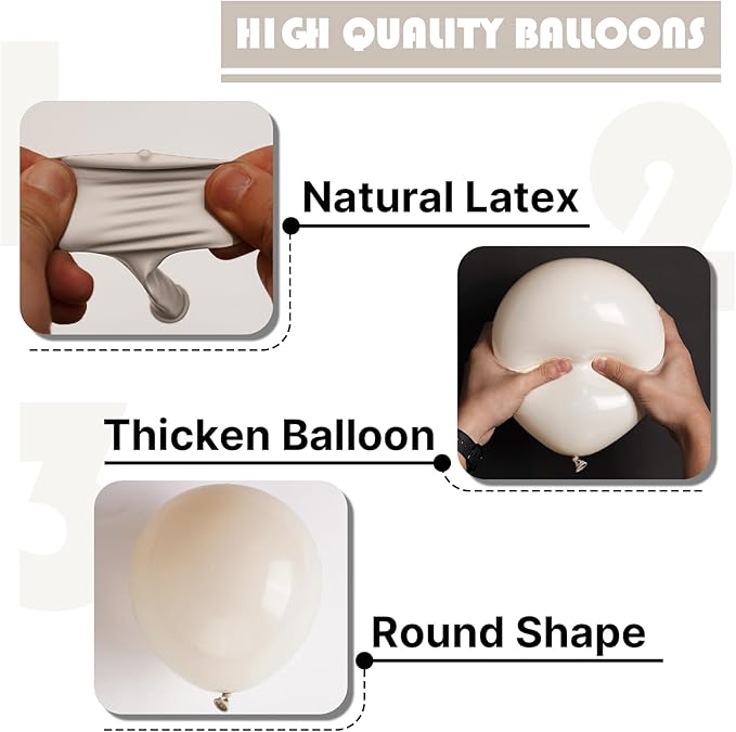 PartyWoo White Sand Balloons 101pcs 12 Inch Off White Beige Cream Ivory Boho Neutral Latex Balloons for Wedding Graduation Baby Shower Anniversary Engagement Birthday Party Decorations White-F12