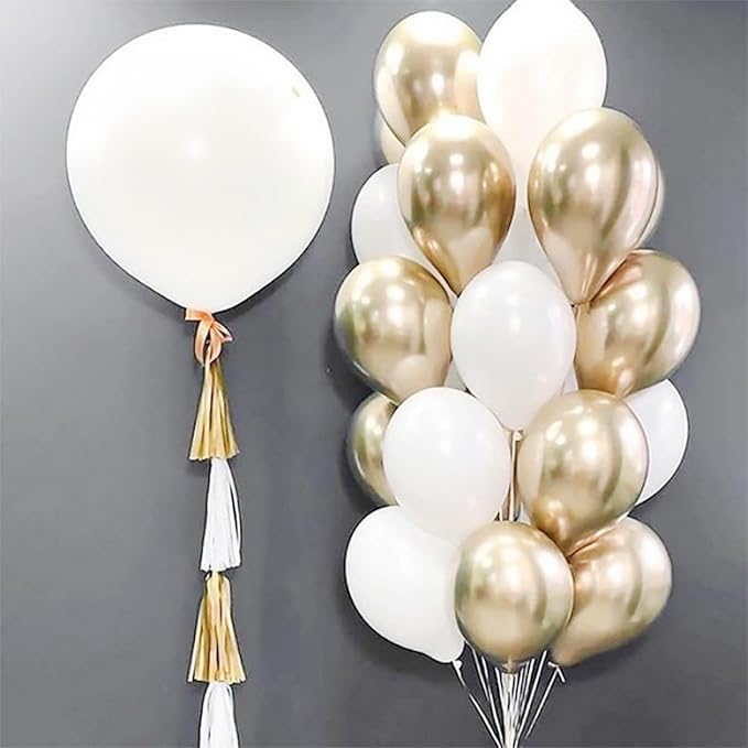 Togvu White and Gold Balloons, 12 Inch White Sand Gold Metallic Latex Balloons, Beige Gold Party Balloons for Boho Birthday Baby Shower Engagement Wedding Anniversary Party Decorations
