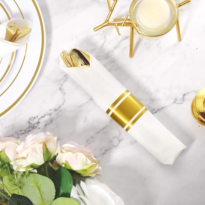 Liacere 30 Pack Gold Plastic Silverware - Premium Quality Gold Plastic Utensils - Includes 30 Forks, 30 Knives, 30 Spoons, 30 Napkins & Thanksgiving