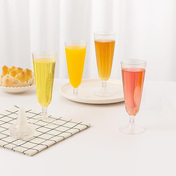 50 Pack Clear Plastic Champagne Flutes, 5 Oz Disposable Champagne Glasses, Unbreakable Acrylic Mimosa Glasses Wedding Cocktail Cups for Engagement Birthday Graduation Party Decorations Supplies