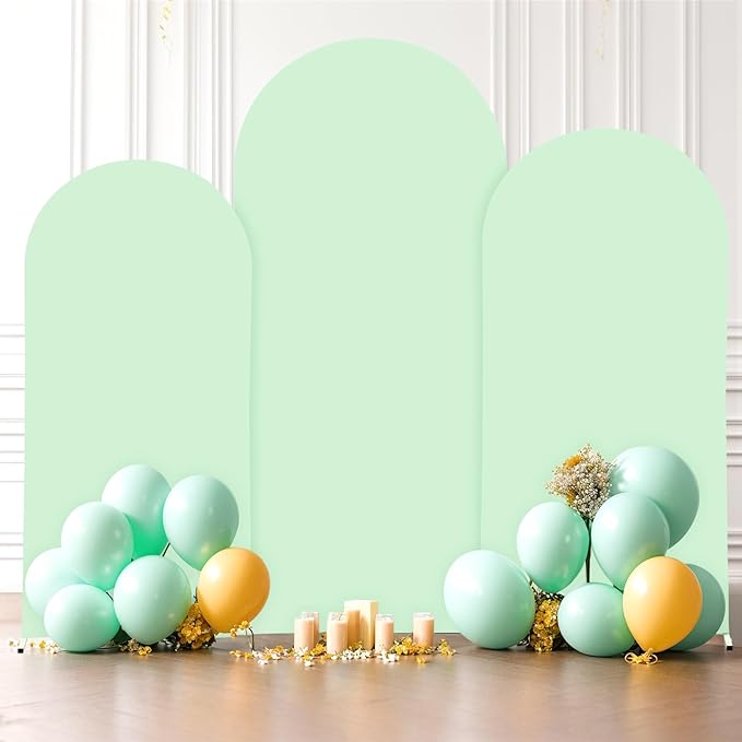 (7.2FT, 6.6FT, 6FT) Wedding Arch Cover Set of 3 Sage Green Spandex Fitted Arch Cover for Round Top Chiara Backdrop Stand Covers for Birthday Party Banquet Photo Background Decoration