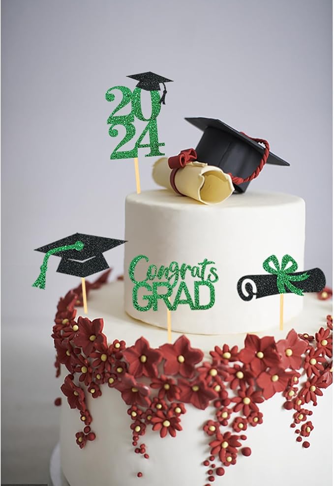 24Pcs Graduation Cupcake Toppers, Graduation Cupcake Picks for Cupcake Food Decorations - Class of 2025 Cupcake Toppers Supplies (Green)