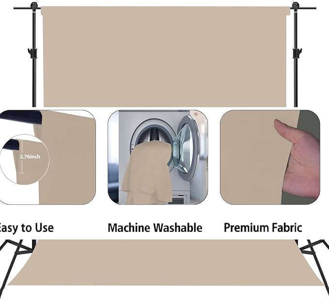 Beige Photo Backdrop,Photo Booth Portrait Photography Backdrops,Studio Beige Backdrop for Photoshoot Streaming Video Shooting 8FTx10FT