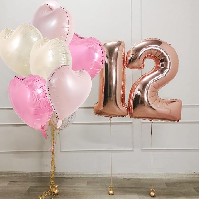 TONIFUL 30Pcs 18 Inch Heart Balloons Pastel Pink Cream White Pink Valentine’s Day Heart Shape Foil Mylar Balloons Decoration for Valentine's Day Wedding Bridal Shower Anniversary Engagement Party