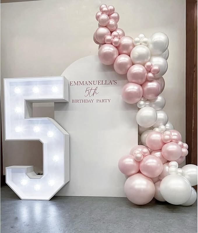 Pearl Pink Balloon Arch Kit Double Stuffed Pearl and Pink Balloons With Pear-l Stickers 5/10/12/18 Inch P-ink Balloon Arch For Wedding Birthday Baby Shower Decorations