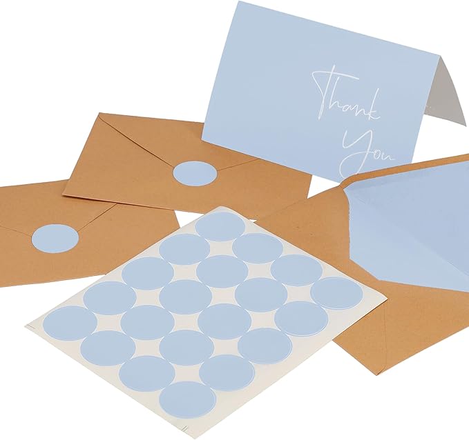 VNS Creations Thank You Cards With Envelopes Bulk Set & Stickers - 100 Pack 4x6 Blank Thank You Notes Bulk Box Set - Large Note Card Small Business, Wedding, Baby Shower & Bridal Shower - Light Blue