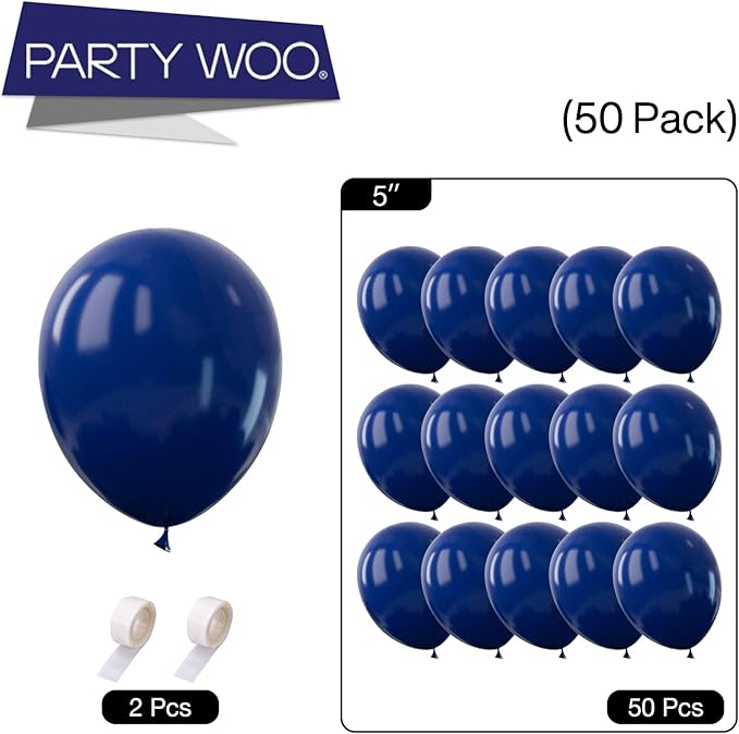 PartyWoo Navy Blue Balloons 50pcs 5 Inch Small Mini Matte Dark Blue Latex Balloons for Graduation New Year Wedding Sports Theme Baby Shower Men Birthday Bachelorette Party Decorations Blue-Y72