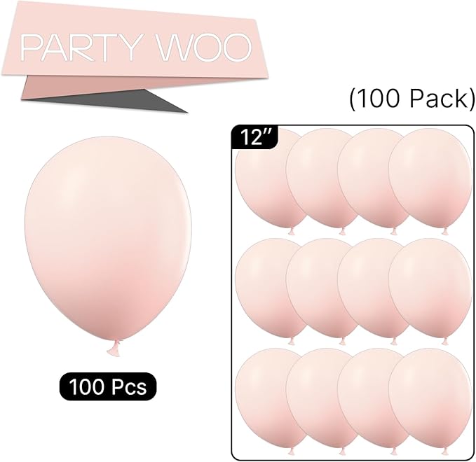 PartyWoo Pale Pink Balloons 100pcs 12 Inch Light Pastel Baby Pink Latex Helium Balloons for Birthday Engagement Bachelorette Baby Shower Easter Princess Butterfly Theme Party Decorations Pink-Q01