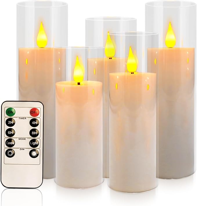 Flameless Candles,Battery Operated LED Candles Ideal for Halloween, Christmas,Home Decor,Home Party Wedding Indoor Outdoor,White 2.2X5“6”6“7”7“H